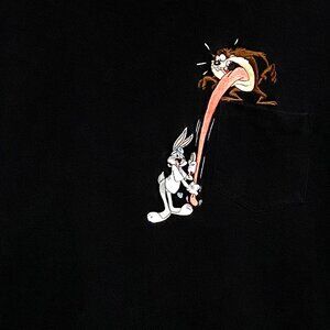 Vintage Y2K Warner Bros Taz Bugs Bunny Men's T-Shirt XXL Black Pop Culture Funny